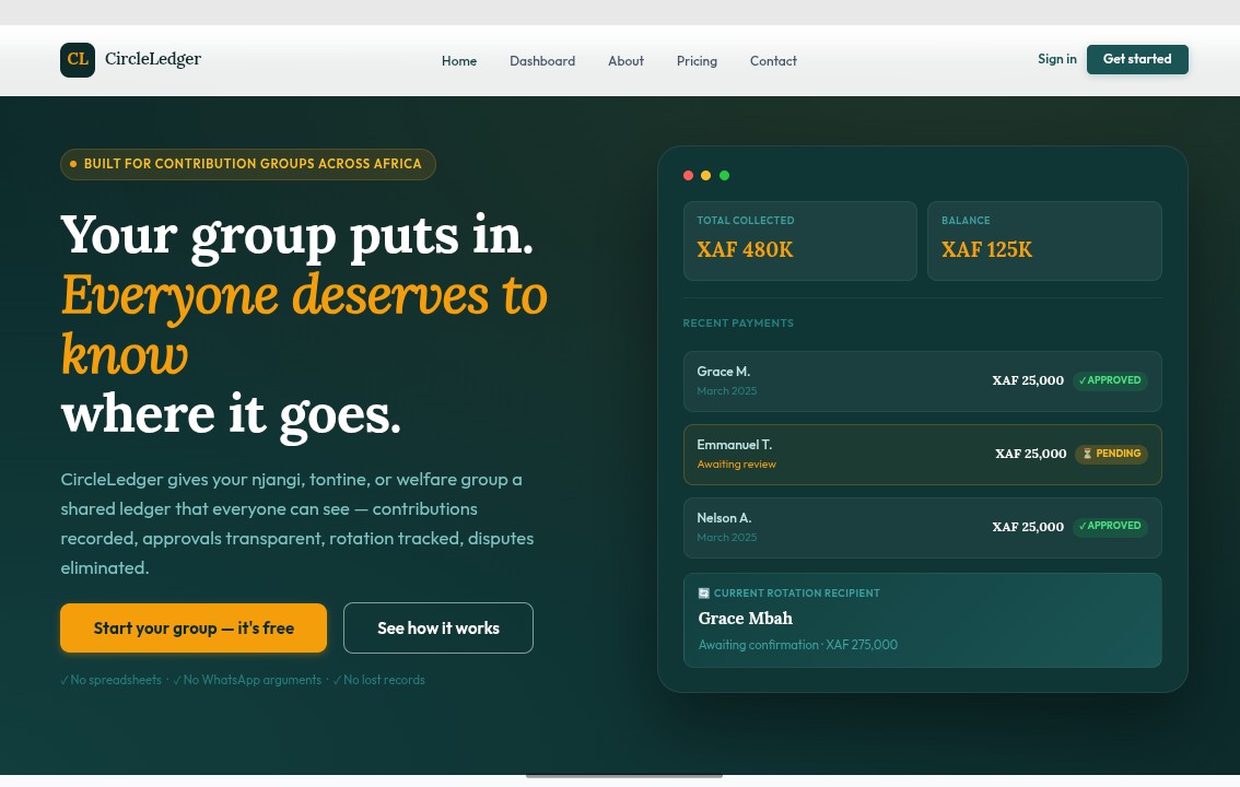 Circle Ledger — contribution record for njangi and savings groups